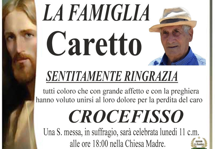 Ringraziamento crocefisso caretto